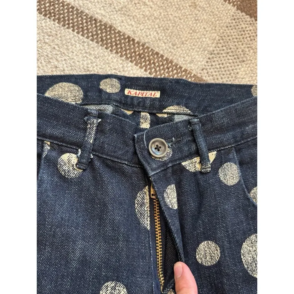 Kapital Japan Denim Long Shorts Jorts Dots Women’s XS/S 0 Bermuda Jean Capri